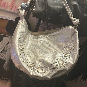 Chic Silver Studded Shoulder Bag